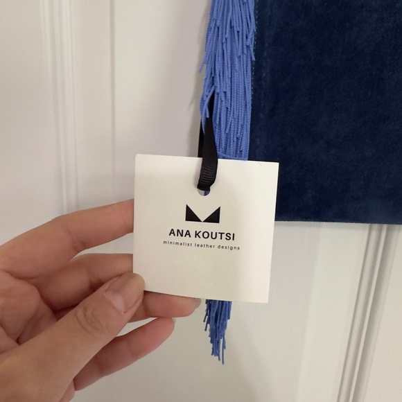 Ana Koutsi Handmade Suede Fringe Clutch • Navy Blue - Picture 5 of 6